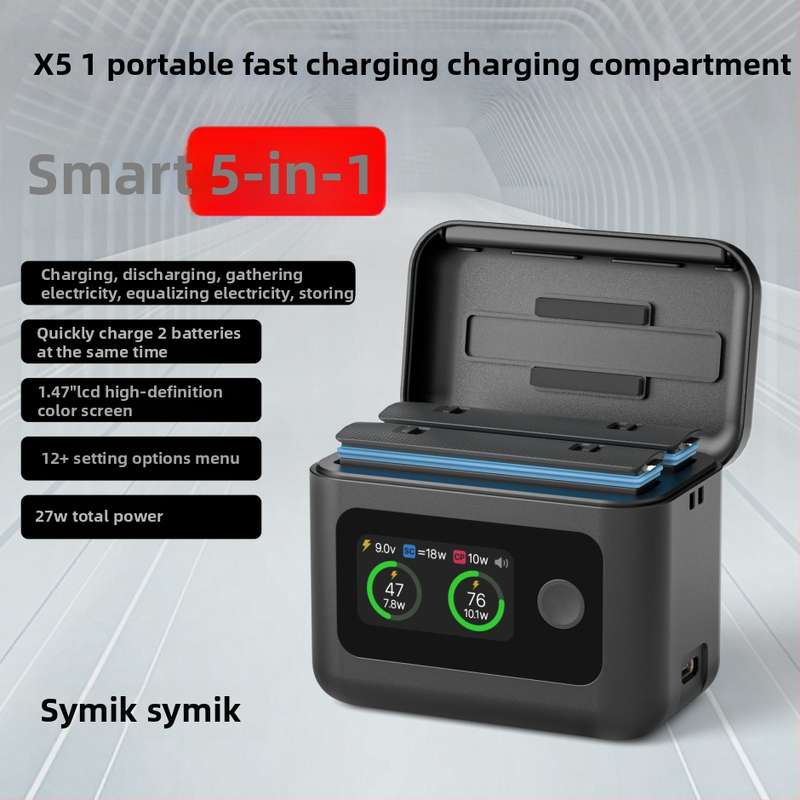 SYMIK Insta360 X5DC Batériová nabíjacia skrinka, USB-C, PC puzdro, 10.5W vybíjanie, 20W na kanál (až 27W celkovo)