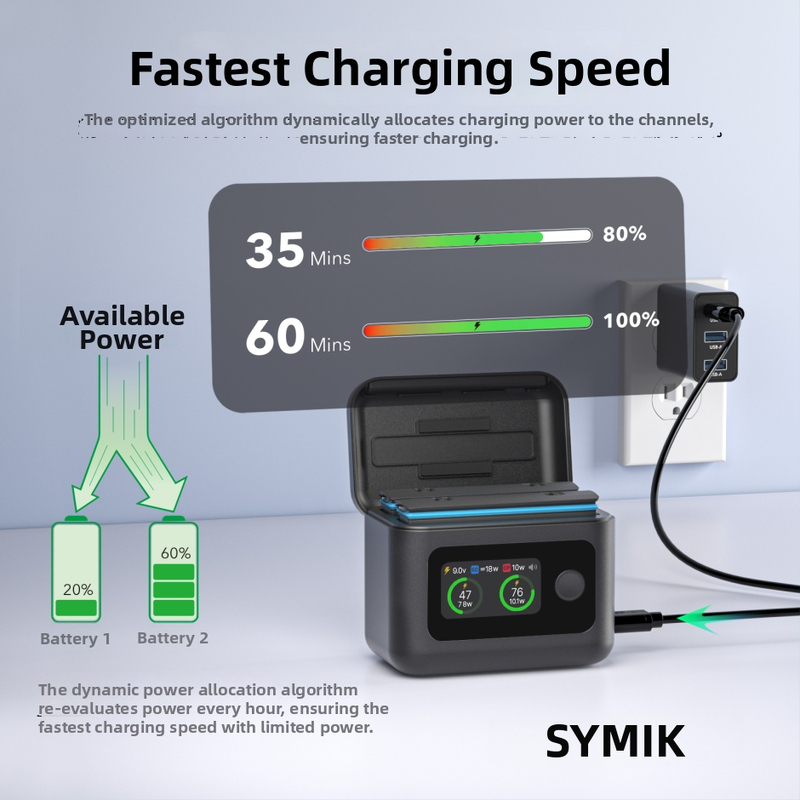 SYMIK Insta360 X5DC Batériová nabíjacia skrinka, USB-C, PC puzdro, 10.5W vybíjanie, 20W na kanál (až 27W celkovo)