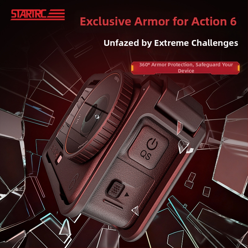 Startrc nylonový ochranný rám pre DJI Action 6 – kompatibilný s Osmo Action 6, s logom Startrc; balenie obsahuje rám, perlové vrecúško, návod, osvedčenie o zhode