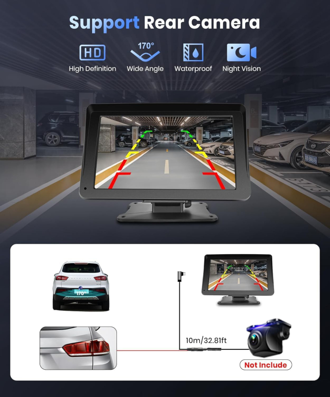 CarPlay prenosni bežični zaslon za automobil MP5 navigacija s kapacitivnim dodirnim zaslonom, plastično kućište, Type-C napajanje, 12V→5V, marka E car e shot