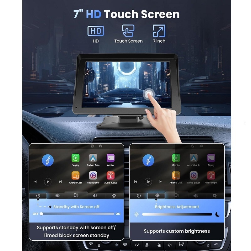 CarPlay prenosni bežični zaslon za automobil MP5 navigacija s kapacitivnim dodirnim zaslonom, plastično kućište, Type-C napajanje, 12V→5V, marka E car e shot