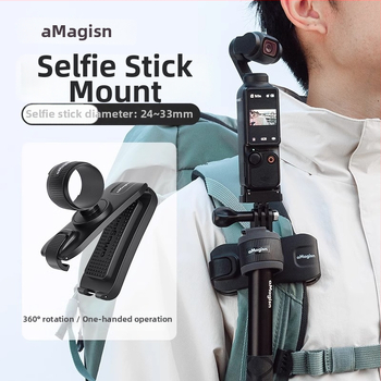 Amagisn Držiak na selfie tyč — Rýchle uvoľnenie, ABS + silikagél, kompatibilný s Insta360, DJI, GoPro; Obsahuje gumové prstene