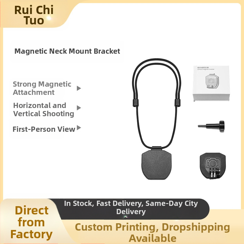Magnetické nákrčné rameno pre športové kamery – ABS+ magnet, univerzálna kompatibilita; kompatibilné s GoPro a DJI Action; balenie obsahuje 2 držiaky, 1 skrutka, 1 dlhé lano; možnosť tlače loga