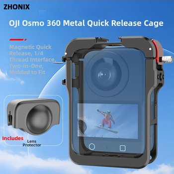 Ochranný rám z hliníkovej zliatiny pre DJI Osmo 360 panoramatickú akčnú kameru s magnetickými kontaktmi na nabíjanie