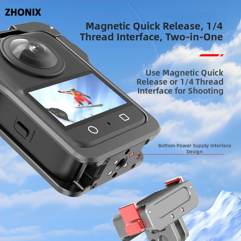 Ochranný rám z hliníkovej zliatiny pre DJI Osmo 360 panoramatickú akčnú kameru s magnetickými kontaktmi na nabíjanie