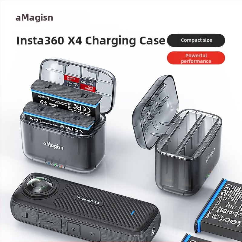 Cutie de încărcare Insta360 X4 cu încărcător dublu și depozitare baterii, ABS