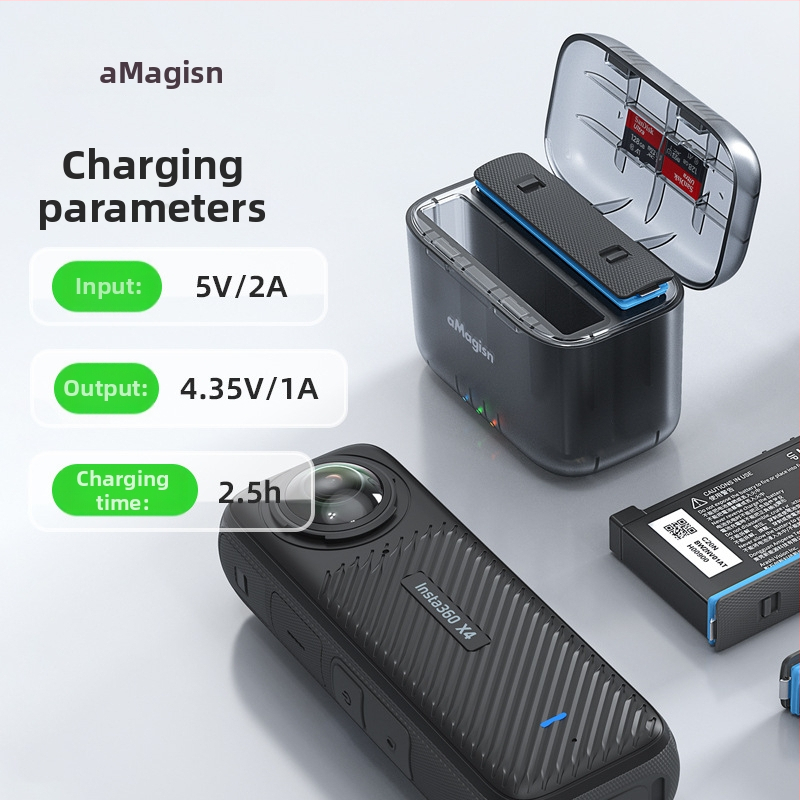 Cutie de încărcare Insta360 X4 cu încărcător dublu și depozitare baterii, ABS