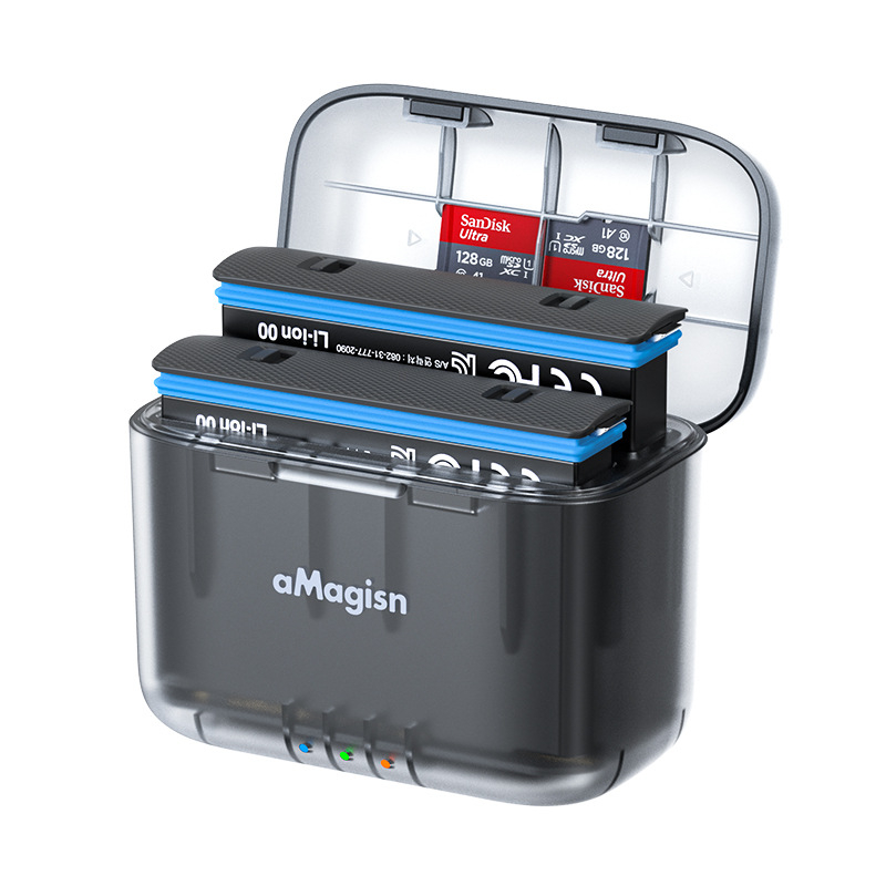 Cutie de încărcare Insta360 X4 cu încărcător dublu și depozitare baterii, ABS