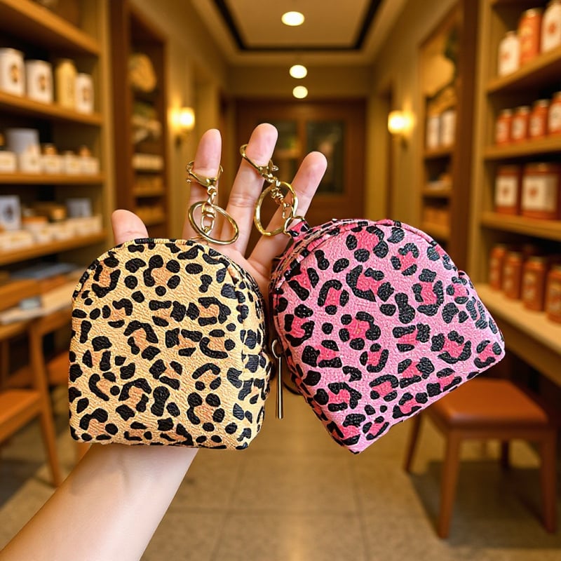 Монетник с леопардов принт PVC, унисекс, лек, подплата полиестер, пролет 2025
