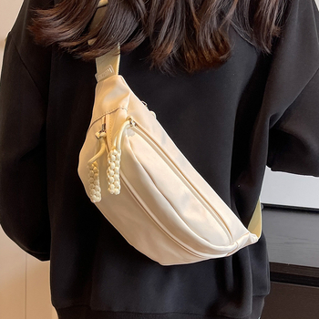 Vászon crossbody táska nylon béléssel, cipzáras zárás, ovális alak, egy vállpánt