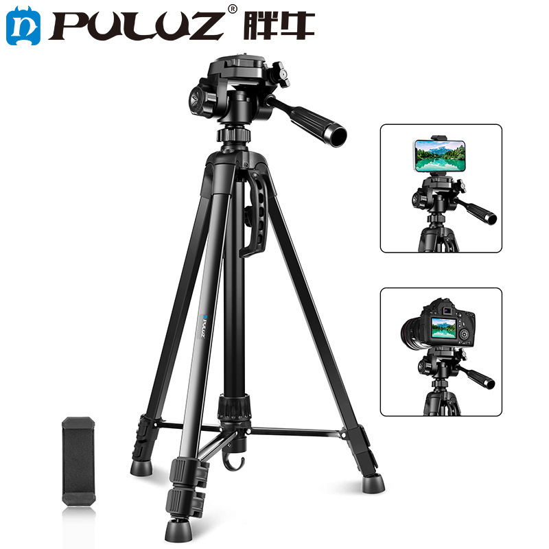 Puluz Pu3096b Trepied Portabil pentru Cameră cu Cap PTZ 3D și Clips pentru Telefon — din aliaj de aluminiu, Compatibil cu camere de acțiune și telefoane mobile