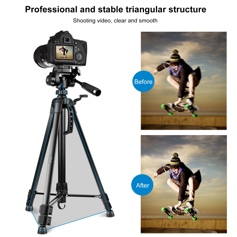 Puluz Pu3096b Trepied Portabil pentru Cameră cu Cap PTZ 3D și Clips pentru Telefon — din aliaj de aluminiu, Compatibil cu camere de acțiune și telefoane mobile