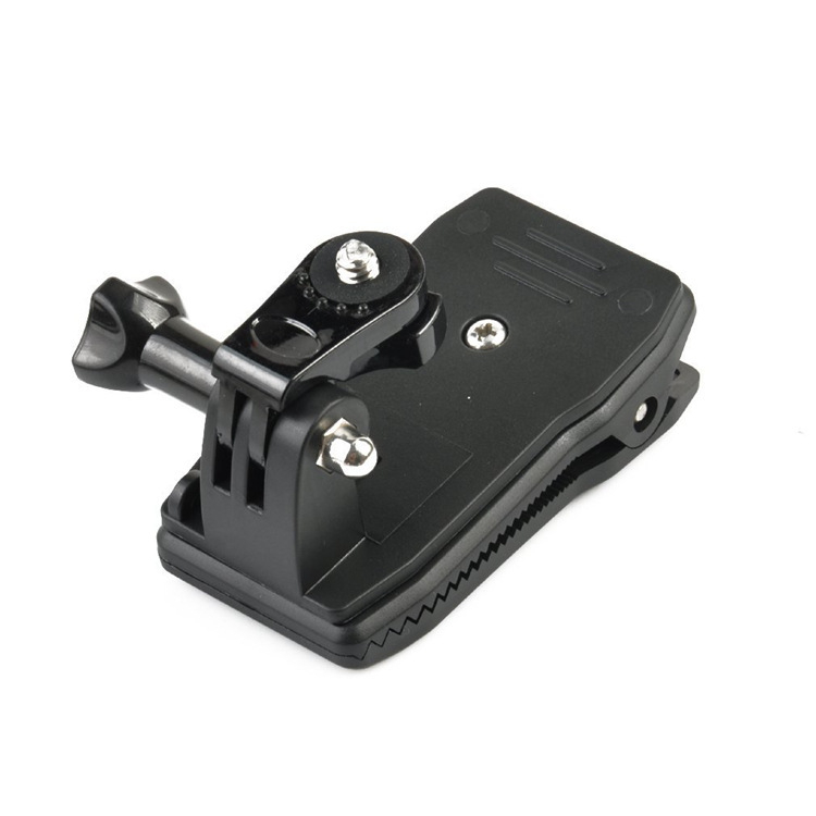 Clip pentru rucsac pentru camere de acțiune, reglaj 360°, conector AEE, construcție ABS+PC, șuruburi incluse, compatibil universal