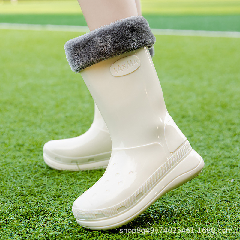 Ženske čizme za kišu do srednje duljine, PVC gornji dio, fleece podstava, vodootporne, niski pet 1–3 cm