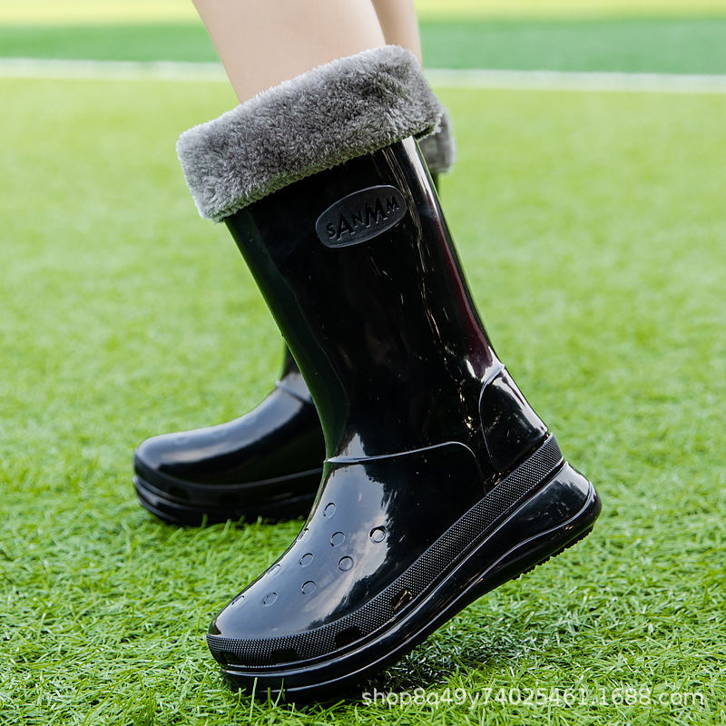 Ženske čizme za kišu do srednje duljine, PVC gornji dio, fleece podstava, vodootporne, niski pet 1–3 cm