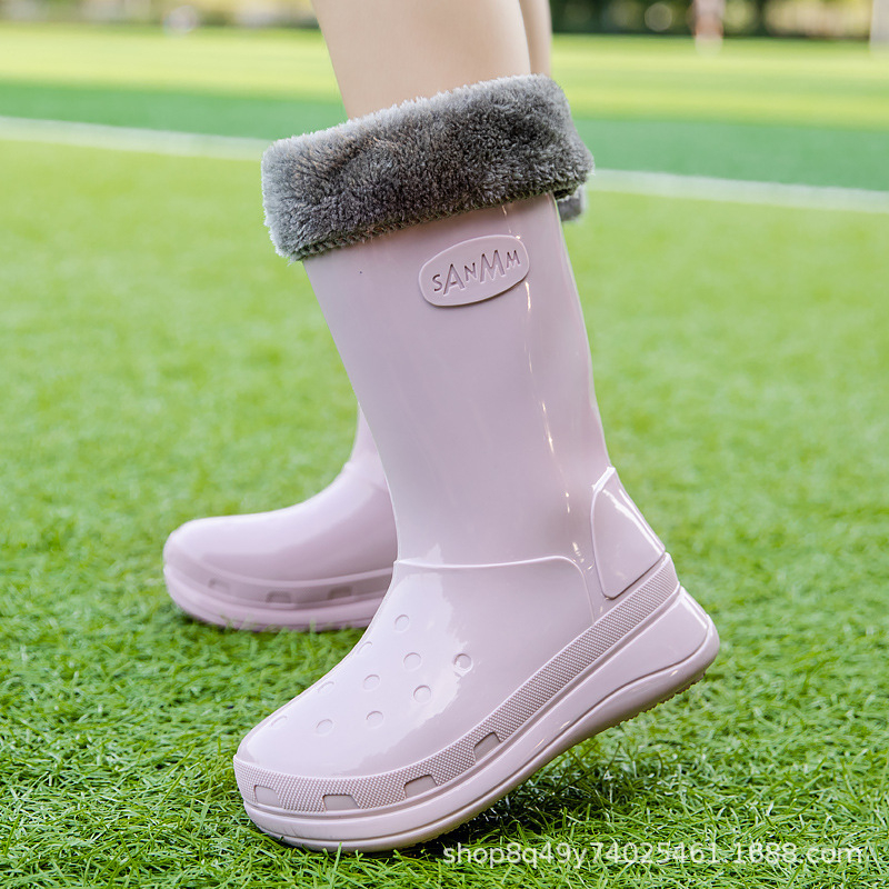 Ženske čizme za kišu do srednje duljine, PVC gornji dio, fleece podstava, vodootporne, niski pet 1–3 cm