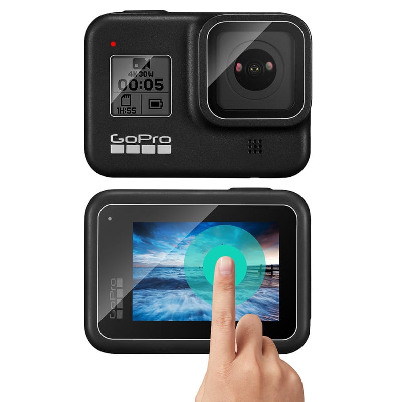 GoPro 8–13 tvrdený ochranný kryt obrazovky, film na obrazovku, s logom, obsahuje 2 tvrdené fólie a 1 ochranný film