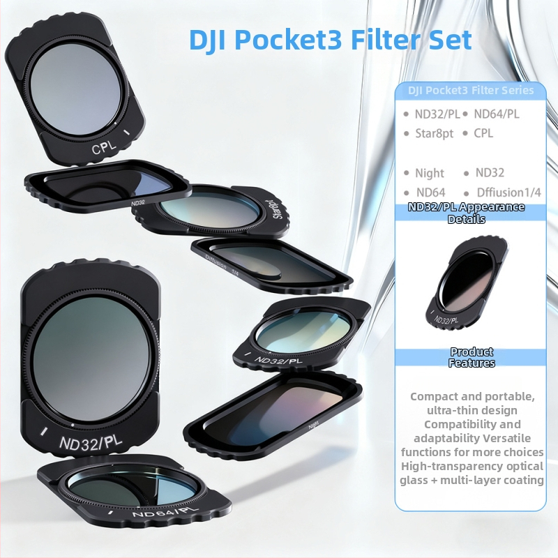 Pocket3 magnetický filter set s rámom z hliníkovej zliatiny a optickou šošovkou — obsahuje filtre ND/UV/CPL Zväčšenie/Filtr krásy, v puzdre