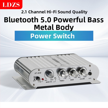 2.1 kanālu auto skaņas pastiprinātājs ar Bluetooth ST-838 – 12V, 80Wx2+80W, 4–16 Ω, alumīnija sakausējuma korpuss