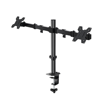 Dualni stolni nosač za monitore – Okretanje, ergonomska prilagodba, podizanje; Materijal: SPCC hladno valjani čelik; Model TH-MT-022N; Kompatibilno s računalnim monitorima; Težina: 3,1 kg; Stil: Rotirajući