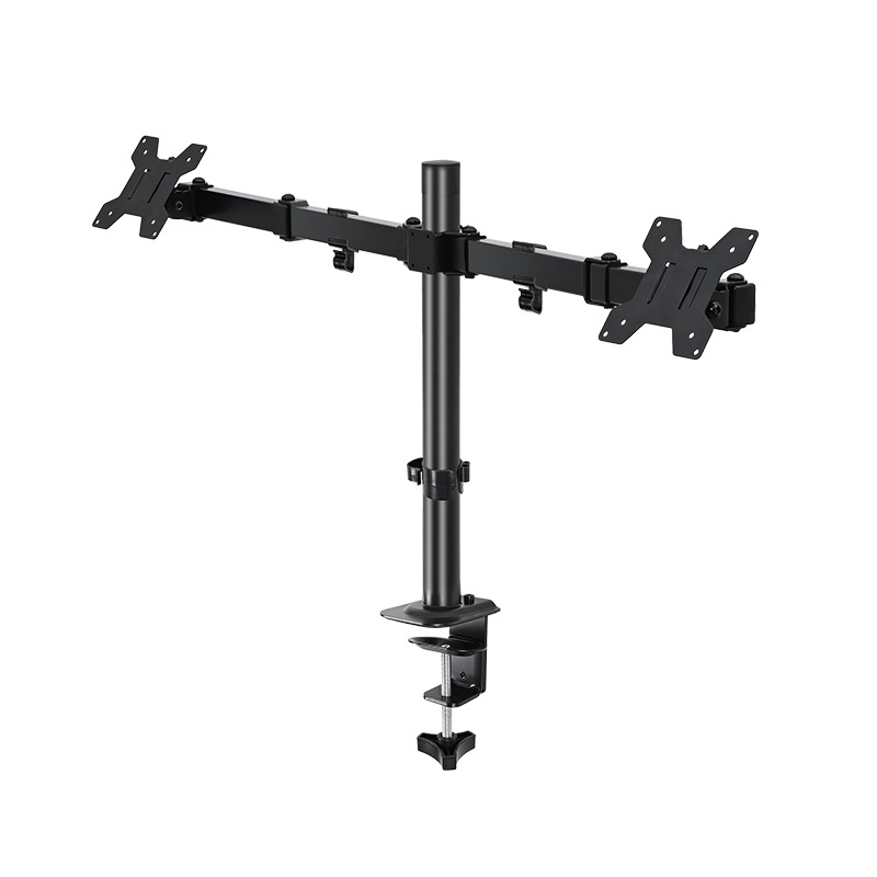 Dualni stolni nosač za monitore – Okretanje, ergonomska prilagodba, podizanje; Materijal: SPCC hladno valjani čelik; Model TH-MT-022N; Kompatibilno s računalnim monitorima; Težina: 3,1 kg; Stil: Rotirajući