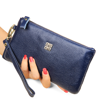 Duga clutch novčanik od prave kože, koža prvog sloja, ultra-tanka, zatvaračem, poliester podstava