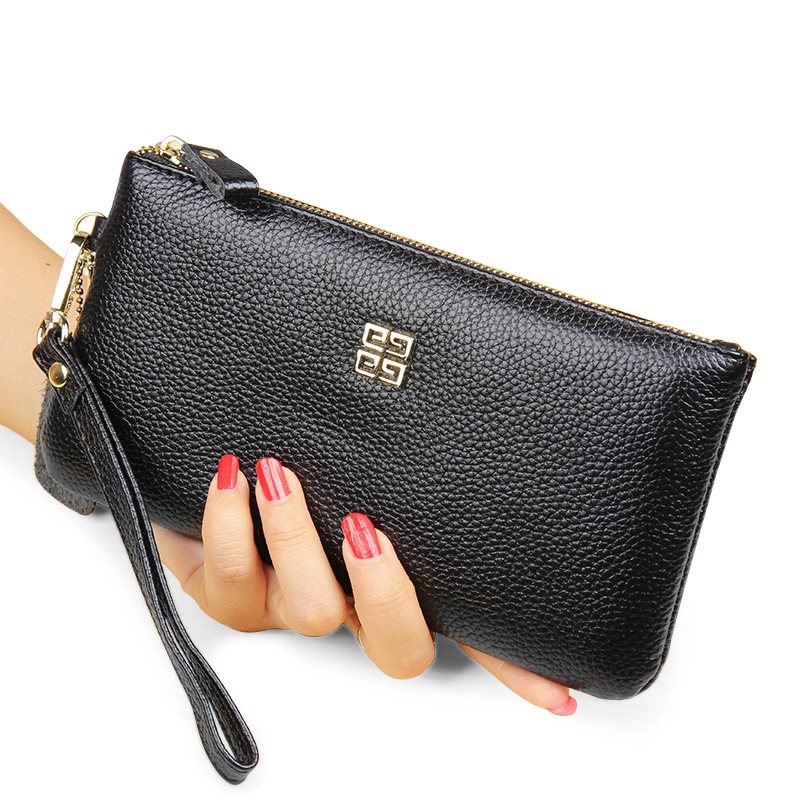 Duga clutch novčanik od prave kože, koža prvog sloja, ultra-tanka, zatvaračem, poliester podstava