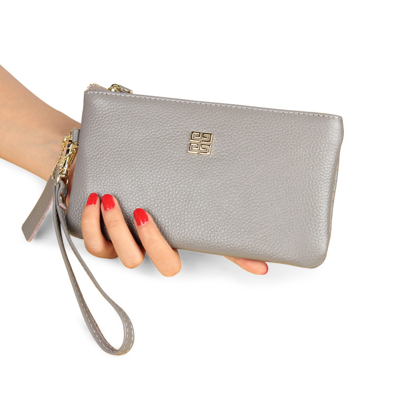 Duga clutch novčanik od prave kože, koža prvog sloja, ultra-tanka, zatvaračem, poliester podstava