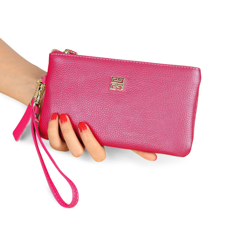 Duga clutch novčanik od prave kože, koža prvog sloja, ultra-tanka, zatvaračem, poliester podstava