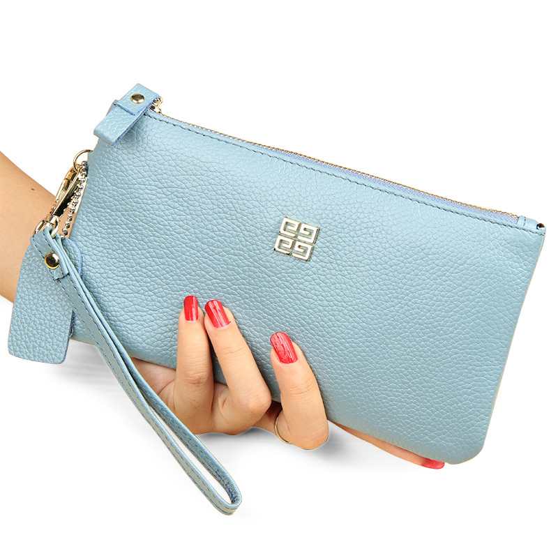 Duga clutch novčanik od prave kože, koža prvog sloja, ultra-tanka, zatvaračem, poliester podstava