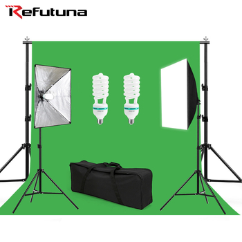 Profesionálne osvetlenie pre fotografovanie, 50W, 220V, 5500K, E27 lampová hlava, 3 žiarovky, set so softboxom a stojanom na pozadie.