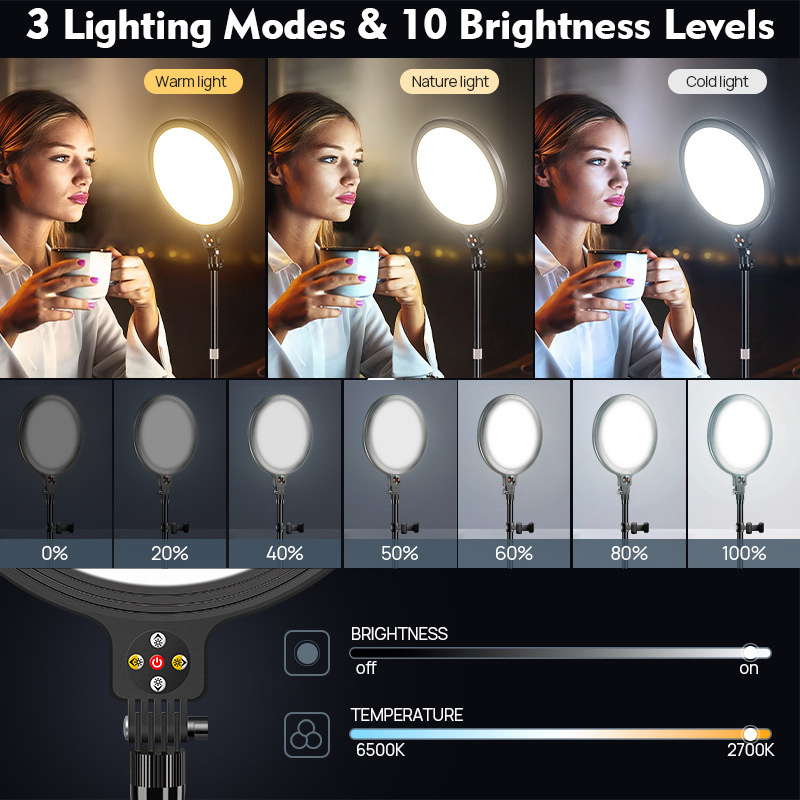 Suport pentru streaming live cu iluminare de umplere, temperatură de culoare reglabilă în trei trepte, putere 10–50W, 12V, model S30