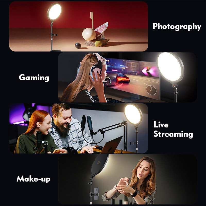 Suport pentru streaming live cu iluminare de umplere, temperatură de culoare reglabilă în trei trepte, putere 10–50W, 12V, model S30