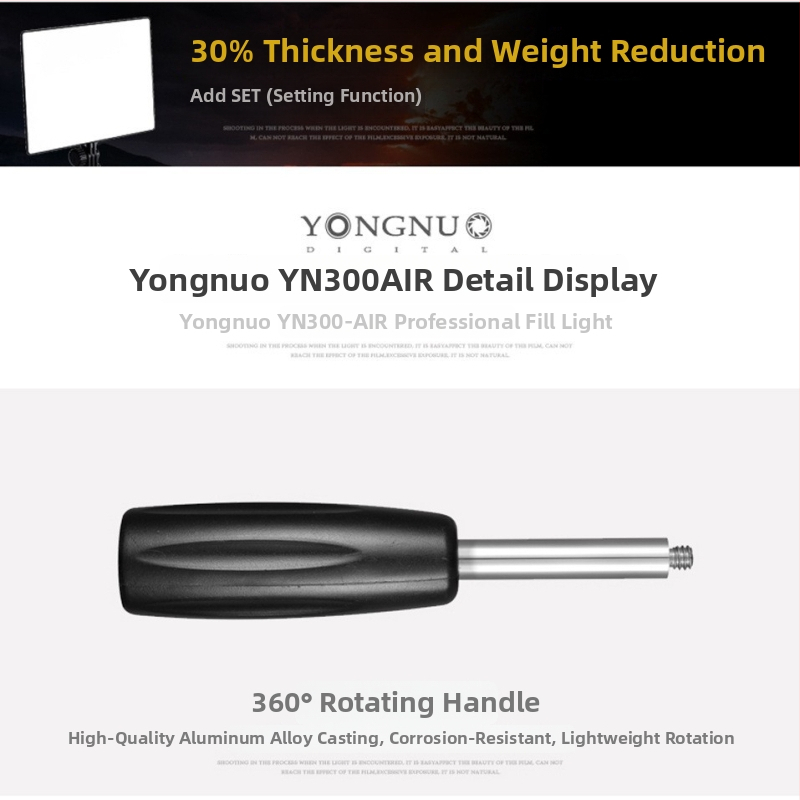 YONGNUO YN300Air Prenosné LED osvetlenie na fotografovanie, 5600K teplota farieb, 18W, stmievateľné, E14 hlava žiarovky