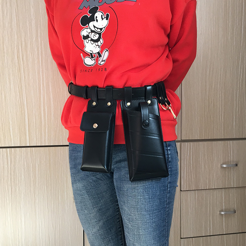 PU anyagú két darabos deréktáska kapocs záródással, telefon zsebbel – ZDARLBO, utcai stílus (nyár 2020)