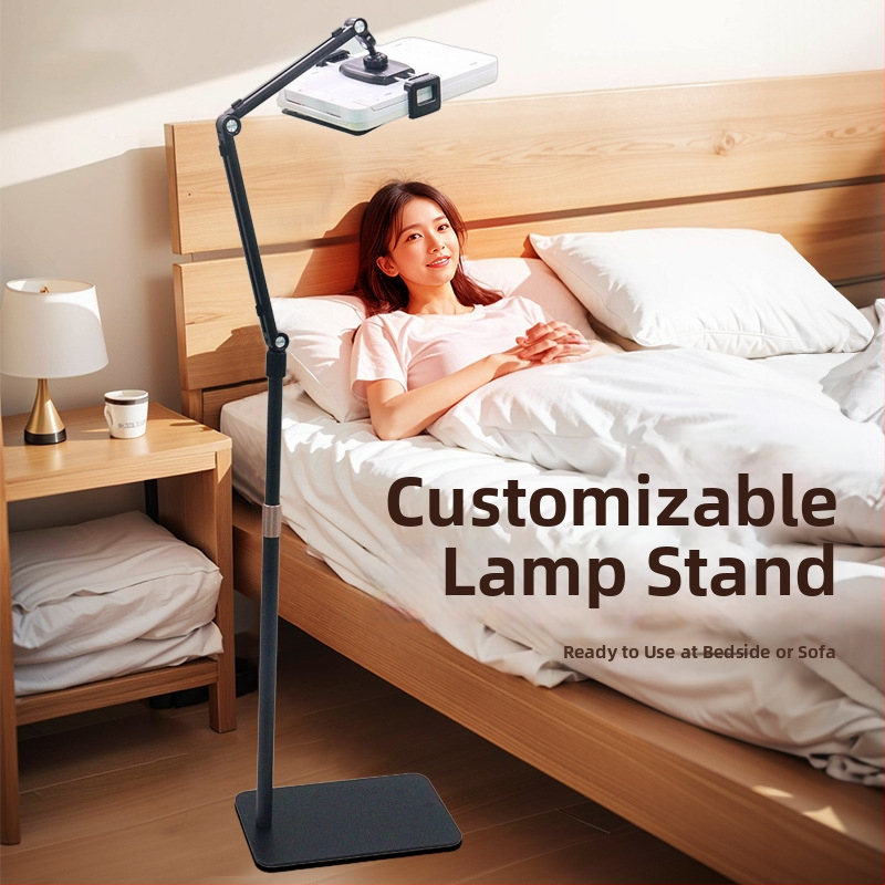 Podstavec na podlahu pre lampu na krásu z hliníkovej zliatiny so plochým panelom a nastaviteľným držiakom iPad, model PY-B09, štýl zdvih, kompatibilný s iPad/iPhone/iPod touch
