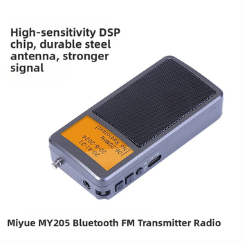 My205 pārnēsājamais Bluetooth raidītājs, stereo FM radio, digitālā iestatīšana, 2 kanāli, litija akumulatora