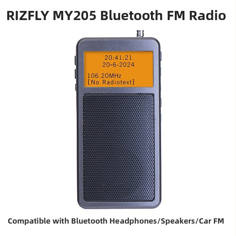 My205 pārnēsājamais Bluetooth raidītājs, stereo FM radio, digitālā iestatīšana, 2 kanāli, litija akumulatora