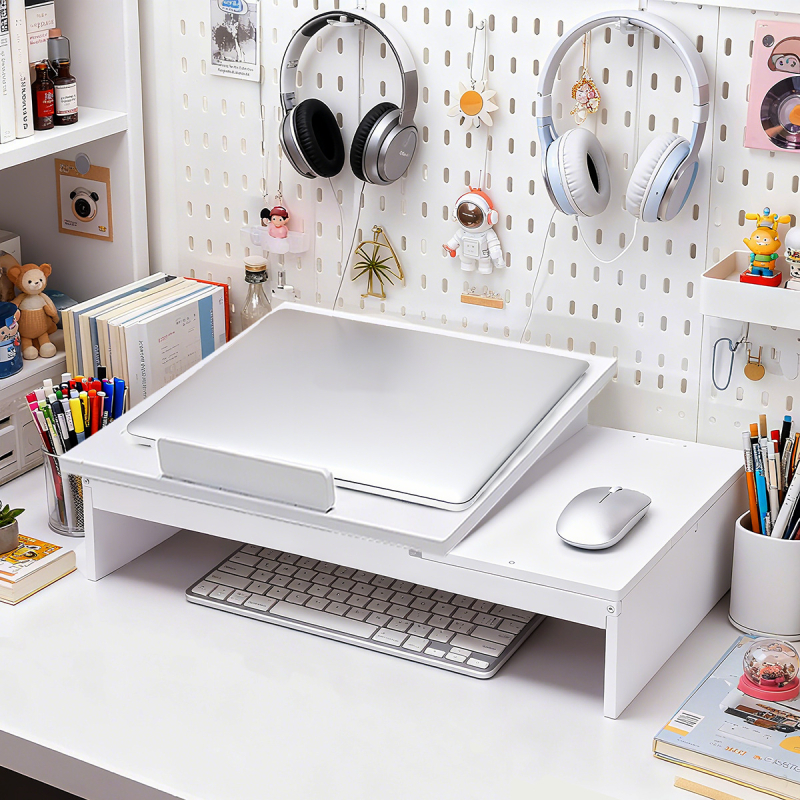Stalak za laptop na stol, 2-etažna ploča od drvo-plastike, sklopiv i pomičan, minimalistički stil, organizator radne površine