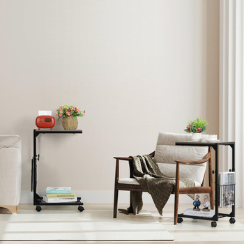 Măsuță de noapte cu birou reglabil, structură metalică mobilă, depozitare în două niveluri, înălțime reglabilă, masă de studiu multifuncțională