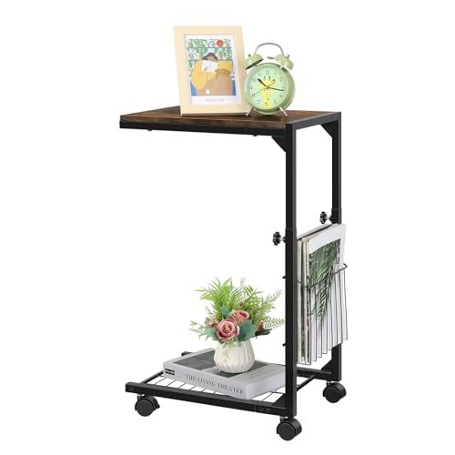 Măsuță de noapte cu birou reglabil, structură metalică mobilă, depozitare în două niveluri, înălțime reglabilă, masă de studiu multifuncțională