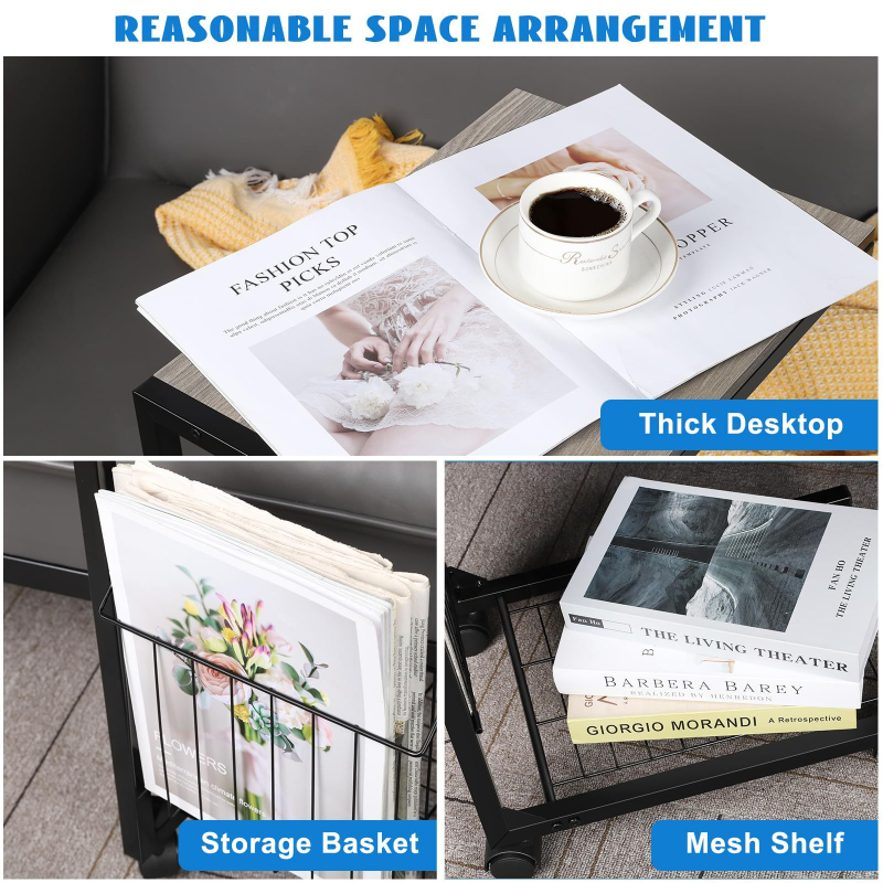 Măsuță de noapte cu birou reglabil, structură metalică mobilă, depozitare în două niveluri, înălțime reglabilă, masă de studiu multifuncțională