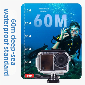 Univerzálny vodotesný kryt pre DJI Action 5 Pro / 4 / 3 | Materiály: akrylát + tvrdené sklo + 316 nerezová oceľ | Hmotnosť: 90 g | Balenie: vodotesný kryt, dlhé skrutky, základňa | Prispôsobiteľné logo