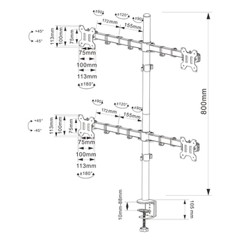 Suport pentru patru monitoare pentru desktop – bază rotativă universală, aliaj de aluminiu, model XSQ-M054, 8 kg, include set de suporturi
