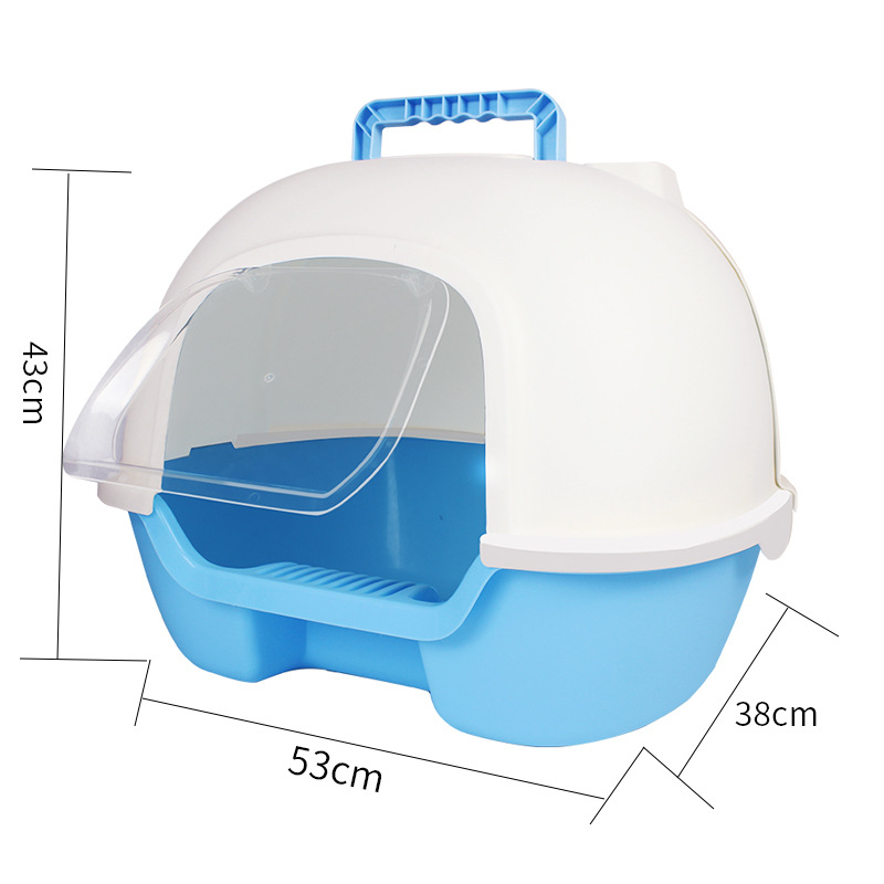 Potpuno zatvorena kutija za mačji pijesak s dvostrukim vratima, dizajn protiv prskanja, stražnji preklopni poklopac, plastična konstrukcija, Han Han Pet