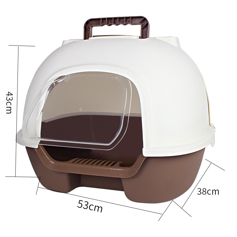 Potpuno zatvorena kutija za mačji pijesak s dvostrukim vratima, dizajn protiv prskanja, stražnji preklopni poklopac, plastična konstrukcija, Han Han Pet
