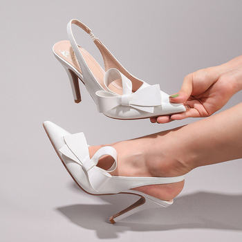 Banketné sandále na vysokom podpätku - špicatý nos, 10 cm tenký podpätok, PU vrchná časť, elastický pás