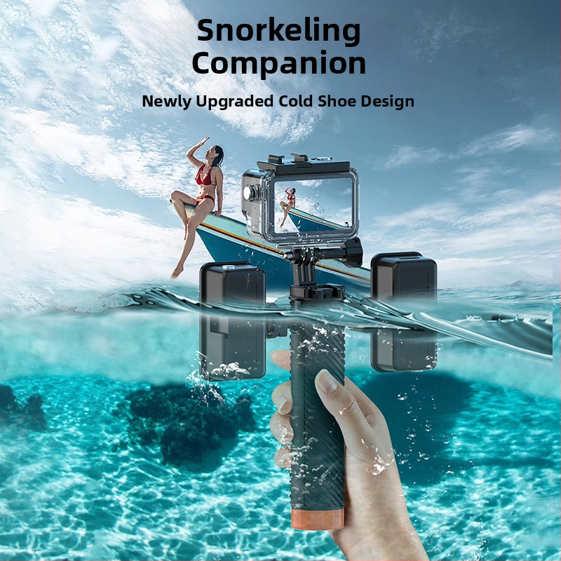 Plūduriuojantis lazdelė veiksmo kameroms – suderinama su GoPro 12, Shadow Stone, Insta360, Action4/3; ABS+EVA+PC medžiagos, svoris 85 g, apsaugo korpusą ir fiksuoja kamerą