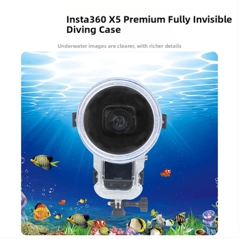 Carcasă subacv Insta360x5 invizibilă; Compatibilă cu Insta360x5; Materiale: PC, oțel inoxidabil, acrilic; În stoc; Pachet: carcasă subacv X5 complet invizibil