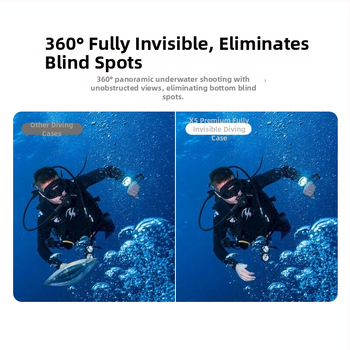 Carcasă subacv Insta360x5 invizibilă; Compatibilă cu Insta360x5; Materiale: PC, oțel inoxidabil, acrilic; În stoc; Pachet: carcasă subacv X5 complet invizibil